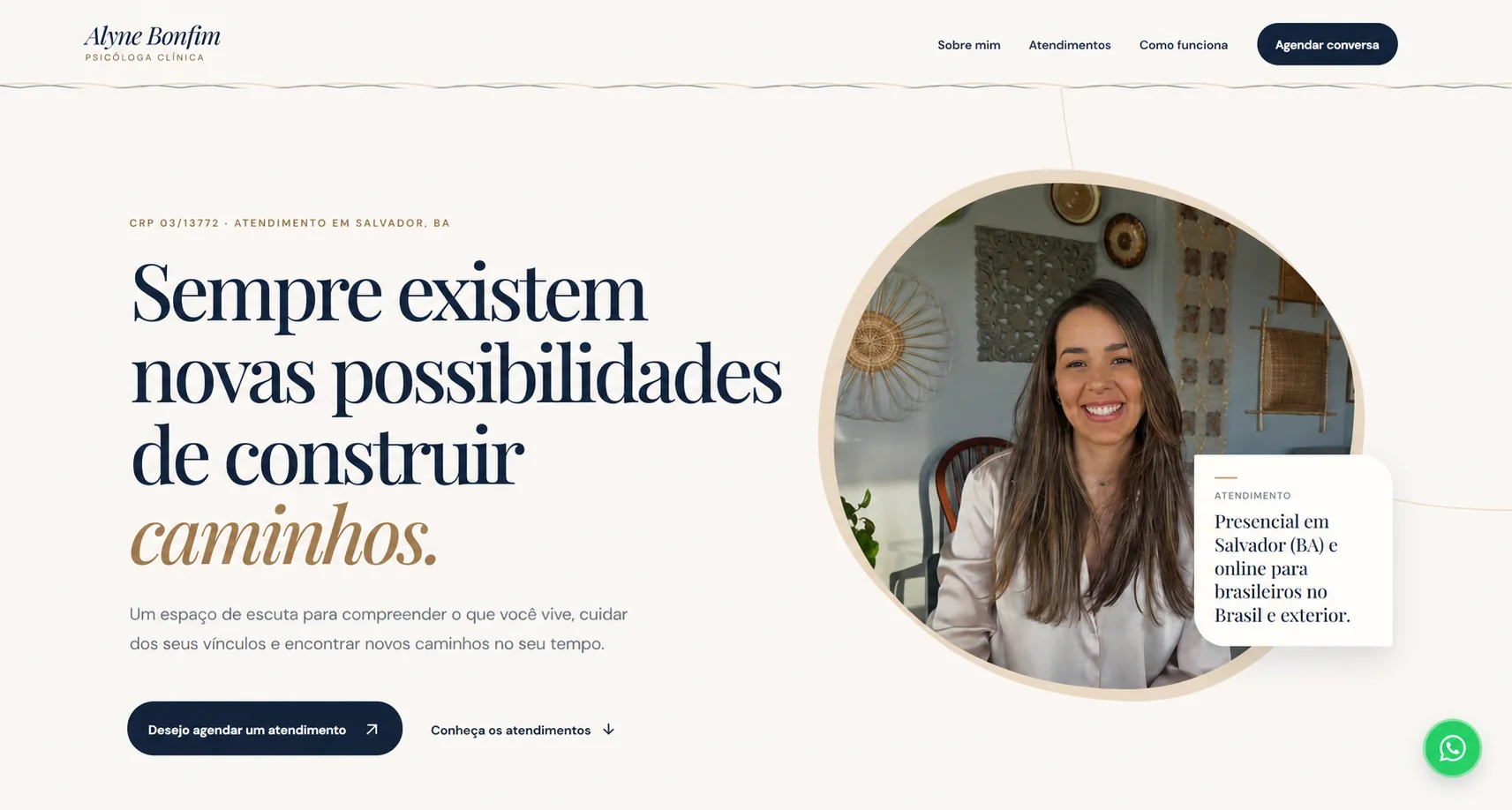 Página inicial do site de Alyne Bonfim, psicóloga clínica