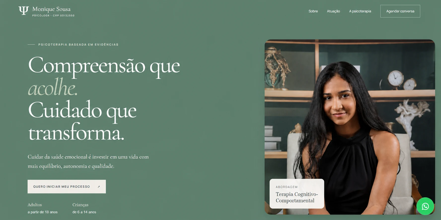 Página inicial do site de Monique Sousa, psicóloga clínica