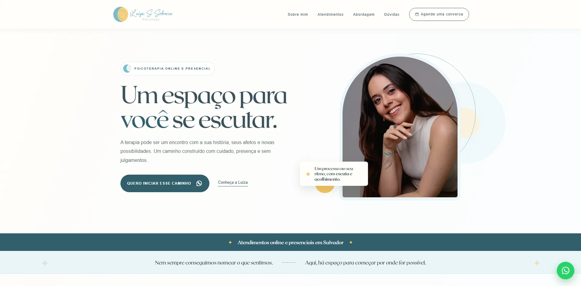 Página inicial do site de Luíza S. Sobreira, psicóloga